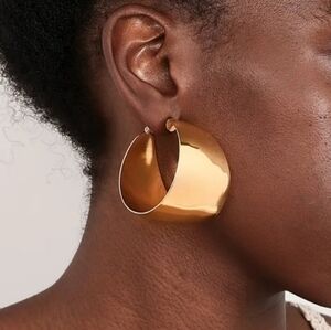 NEW! 14K Gold Plated Chunky Wide Polished Trendy Large Women's Hoop Earrings